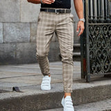 Summer Casual Long Pant Streetwear 2021 Spring Fashion Plaid Printed Pencil Pants For Mens Vintage Mid Waist Button