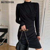 Elegant Stand Collar Women Pencil Dress OL Style Full Sleeve Slim Waist Female Package Hip Mini Dress Summer