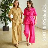 Summer Imitation linen Shorts Pants Sets Woman Leisure Fake Sleeve Belt Shirts High Waist Shorts Wide Leg