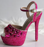 Fish Mouth High-Heeled Sandals Fine Heel Water Diamond Wedding Shoes Bride Shoes Color Diamond Crystal Sandals Full Of Diamond