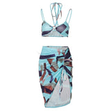 Women Summer Fashion Printed Tank Tops Package Hip Skirt Two Pieces Set Suit 2021 Female Clothing Streetwear