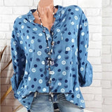 Summer Women Long Sleeve Dot Print Blouses Office Lady Loose V Neck Beach Shirt Casual Tunic Blouse Oversized