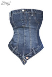 Women's Denim Crop Top Vintage Y2k Summer Strapless Camisole Fashion Streetwear Casual Tube Top Female Sexy Off Shoulder