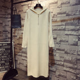 and winter fashion temperament new hooded long over-the-knee sweater dress women loose solid color knitted
