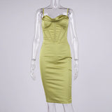 High Quality Satin Spaghetti Strap Bodycon Dress For Women Summer Sleeveless Backless Double Layer Party Club