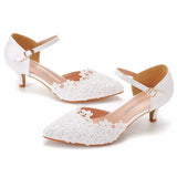 Cm Thin Heel Pointed Sandals In Low Heel Mary Jane Sandals White Lace Wedding Shoes Wedding