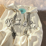 High Street Flocking Letter Hooded Sweater Men and Women Loose Niche All Match Cardigan Jacket Oversized