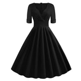 Green Solid Rockabilly 1950S Vintage Ruched V Neck Elegant Party Dress Women 2021 Summer Half Sleeve A Line Midi