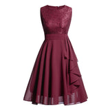 Tunic Sundress Lace and Chiffon Peplum High Waist Purple Swing Dresses Women Sleeveless Party Robe Female A Line