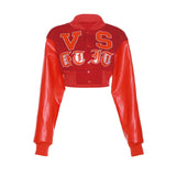 Patchwork Women Crop Fly Jacket Long Sleeve Button Up Coat 2022 Autumn Workout Activewear Fitness Boom Jacket