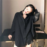 Blouses Chiffon Shirts Long Sleeve Spring Black BF Ulzzang Loose All-match Fashion Tops Chic Womens Students Casual