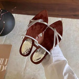 Holiday Roman Wind Two Wearing Sandals Word With Pointed Gold Fine Heel Shoes Outside Wearing Cool Slippers