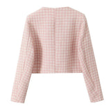 Pink Plaid Tweed Jacket And Shorts Set- Outfit