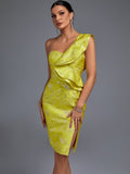 Shoulder Party Dress 2022 Women Yellow Bodycon Dress Elegant Sexy Ruffle Evening Club Dress High Quality Summer