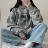 Women All-match Plus Velvet Vintage Female Pockets Draw String Hoodies women Leisure Fashion Spring College
