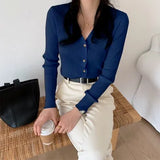 Summer Korean Style Knitted Sweaters Women Buttons Cardigan Slim Ladies Fashion Long Sleeve