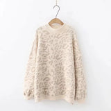 New Women's sweater Autumn And Winter Knitted Loose Leopard Round Neck Pullover Long Lantern Sleeve
