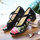Zingj Heel Shoes Thick Heel Women's Shoes With Embroidered Cloth Shoes Cloisonne Blue Button Embroidered Peony Dance