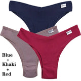 3Pcs Cotton Panties Women's Underwear G-string Comfortable Casual T Back Female V Shaped Waist Thong Intimate