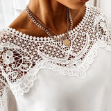 Crochet Embroidery Lace Blouses Women Autumn Sexy Lace Stitching White Shirts Vintage Plus Size Ladies Tops Blusas