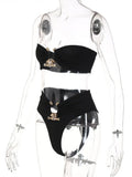 Metal Pins 2 Layers Bodycon Tube Top Panty Two Piece Set Women Summer Bathing Suit Beach Wear Black