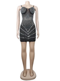 Sexy Glitter Crystal Skinny Mini Dress New Women Sleeveless Strap Bodycon Birthday Clubwear Sequin Dress