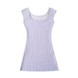Zingj Trend Spice Girls Square Collar Purple Flower Vest Dress Pure Sexy Sexy Hip