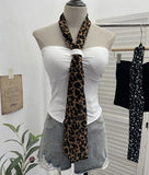 Real Shot Leopard-Print Silk Scarf Hanging Neck Design Folded Bra Strap Chest Pad Vest Short Sleeveless Top Lady