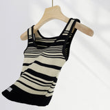 Zingj Quality Version Of U-Neck Striped Sling Vest New Summer Wear Female Short Sleeveless Waist Short Hot Girl