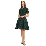 Summer Green Plaid Hepburn Rockabilly Dress NO Belt England Style Office OL Chic 50s 60s Retro Vintage Casual