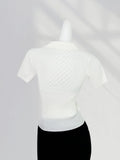 Zingj Wind Wears A Pearl Breasted POLO Sweater For Summer Little White Short-Sleeved