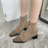 One-Footed 2025 New Velvet Splicing Elastic Skinny Short Boots With Square Head And Then Zipper Short
