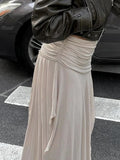 Drawstring Split Loose Long Skirt Casual Folds Low Rise Midi Skirts For Women Autumn Streetwear Clothing Ladies