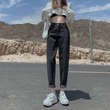 Zingj Jeans Women's Loose Straight Autumn Dress 2024 New High Waist Show Skinny Pants Black And Gray Daddy Turnip Pants-Outfit