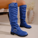Large Women's Shoes Folded Women's Boots Belt Buckle But Knee Pile Boots Coarse And Fashion