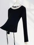 Zingj Exclusive Gentle Sweet Sister Wear High Sense Knit Sweater Female Chiffon Lace Rope Belt Jacket