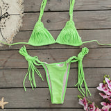 Three-Point Strap Bikini Solid Color Low-Waisted Split Swimsuit Woman 2025 New