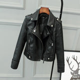 New Spring Autumn Women Short Faux PU Jacket Slim Fashion Punk Outwear Motorcycle Leather Jacket Casual