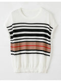 T Shirt Summer Fashion New Patchwork Striped Casual Knitting Tops Female O Neck Short Sleeve Loose Thin Tee Shirts