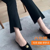 Zingj Fork Micro Bell Pants Female Irregular Edge Nine Pants Autumn New High Waist Show Thin Eight Pants Elastic Pants-Outfit