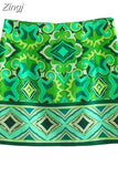 2023 Green Mini Skirts For Women High Waist Skirt Woman Vintage Print Short Skirts Woman Fashion Boho Summer Beach