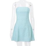 Blue Strapless Polka Dot Mini Dress-Outfit