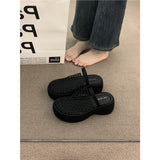 Cake Thick Bottom High Heel Hollow Black Bag Head Sandals Women Summer Gentle Fairy Small Half