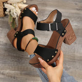 Table High Heel Fish Mouth Sandals Women Pure Color Buckle Thick Heel Fashion