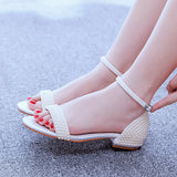 Cm Square With A Shallow Mouth With Buckle Sandals Ivory White Silk Satin Bridal White Pearl Sandals