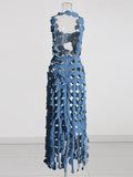 Spring 2025 New Fashion Sexy Cowboy Blue Film Design Escium High Sense Sling Dress