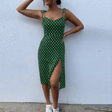 2020 Sundress Summer Women Causal Polka Dot Sleeveless High Pleated elastic waist V-Neck Beach Dress Vestidos De