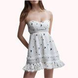 White Embroidery Flower Corset Style Cami Mini Dress- Outfit