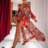 V-Neck Backless Hollow Out Dress 2022 Summer Women Long Lantern Sleeve Club Party Long Maxi Dresses Vestidos De Festa