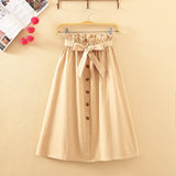 Autumn Skirts Womens 2021 Midi Knee Length Korean Elegant Button High Waist Skirt Female Pleated School